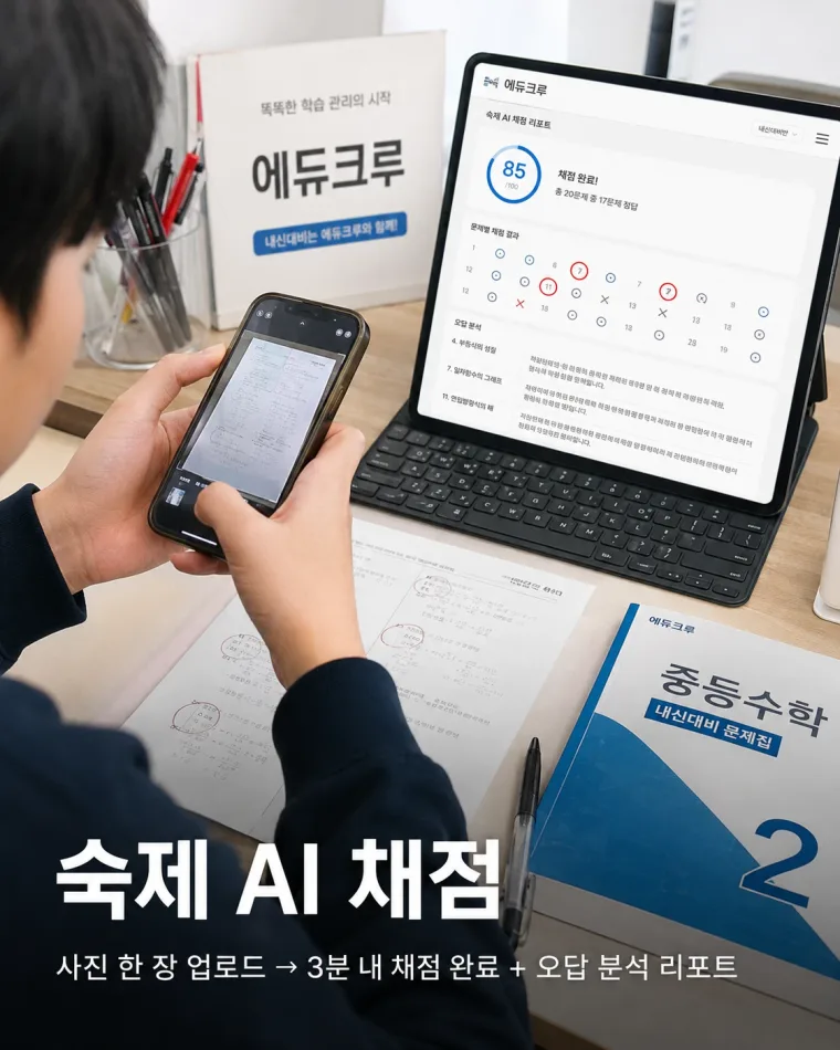 학생이 숙제를 사진으로 촬영하면 AI가 채점해 리포트를 만드는 화면